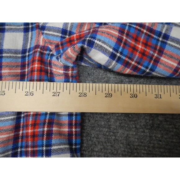 Chaps Brushed Flannel Shirt Men's Size XLT TALL Red White Blue Plaid Button Up - Picture 7 of 8